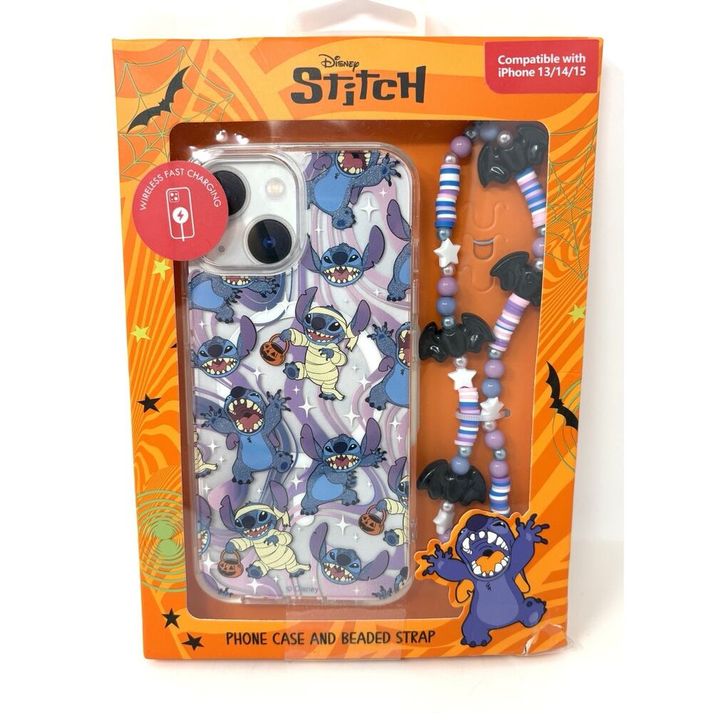 Disney Stitch Halloween Skinnydip iPhone 13 / 14 / 15 Hard Case Beaded Strap NIP